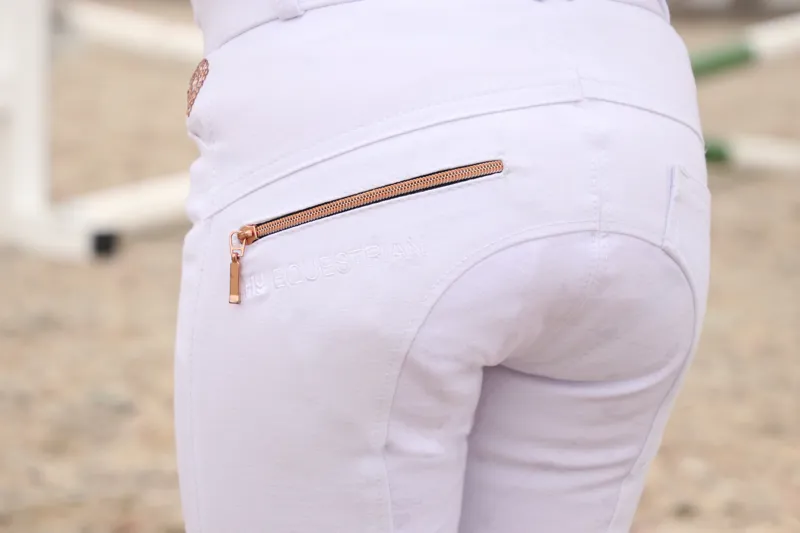 Hy Equestrian Cadiz Mizs Competition Breeches - White/Rose Gold-2